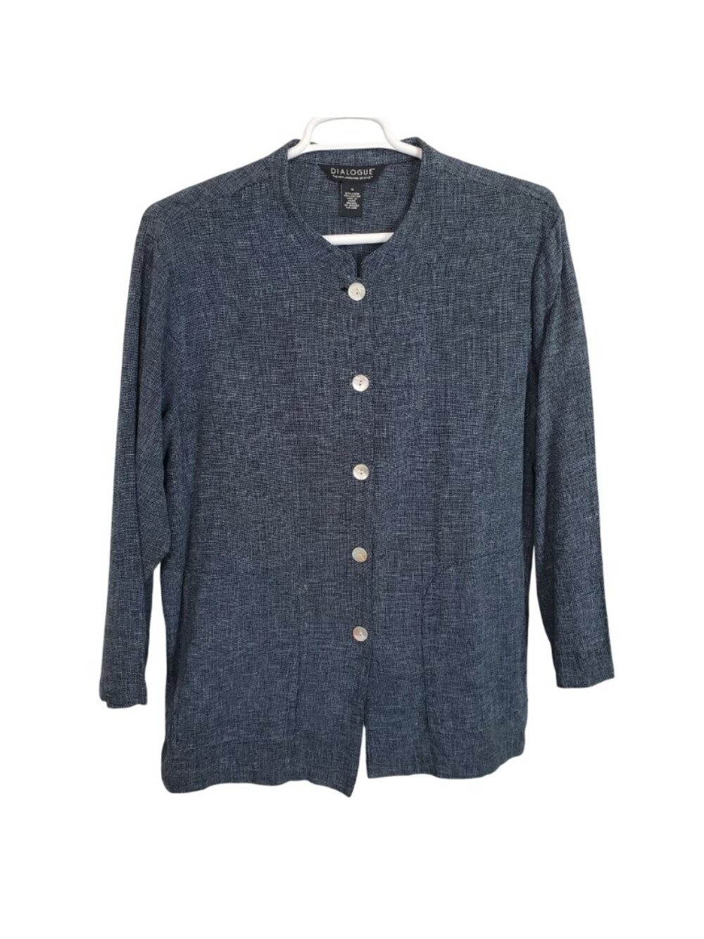 Dialogue Size 1X Set Top Pants Linen Cotton Outfit Button Jacket Striped Pull On - Picture 2 of 12